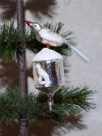 Oude Antiek Kerstbal Lauscha Vogelkooi met Vogel Glasgruis