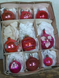Oude Vintage Kerstballen 7247 Doosje Roze