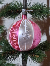 Oude Antiek Vintage Kerstbal 10197 Roze Gestreept