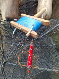 Oude Vintage Houten Hand Vislijn Haspel Zweden met Lijn