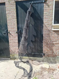 Oud Vintage Katoenen Fuik met Houten Hoepels 