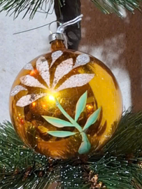 Oude Antiek Vintage Kerstbal 10063 Goud Bloem