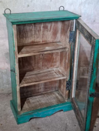 Oude Vintage Wandkastje Hangkastje Vitrine Kastje Ibiza Turquoise