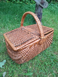 Oude Vintage Rieten Mand Hengselmand Picknickmand