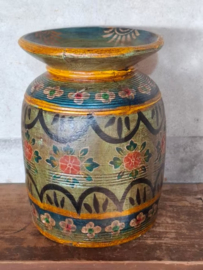 Oude Vintage Houten Indiase Waterkruik Handbeschilderd