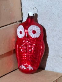 Oude Antieke Kerstbal 8722 Uil Vogel Rood