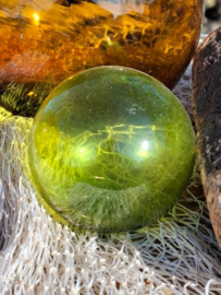 Oude Antiek Vintage Glazen Drijver Visnet Groen
