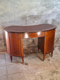 Antiek Victoriaans Ingelegd Mahonie Houten Bureau Niervormig