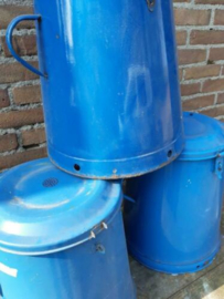 Oude Brocante Emaille Reuzelpot Emmer Blauw 35-40 cm Hoog