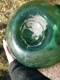 Oude Antiek Vintage Glazen Drijver Visnet XXL Groen in Handgeknoopt Net