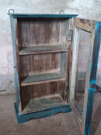Oude Vintage Wandkastje Hangkastje Vitrine Kastje Ibiza Blauw