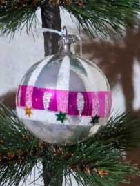 Oude Antiek Vintage Kerstbal 10348 Roze Sterren