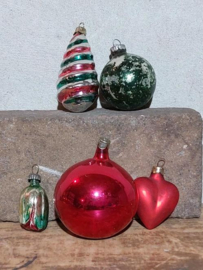 Oude Antiek Vintage Kerstballen 9340 Set Rood Groen