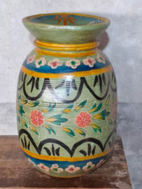 Oude Vintage Houten Indiase Waterkruik Handbeschilderd