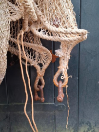 Oud Vintage Visnet Creme met Touw Lood en Haken