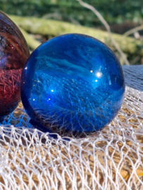 Oude Antiek Vintage Glazen Drijver Visnet Blauw
