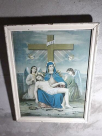 Oud Antiek Religieus Schilderij Icoon Kruisiging Jezus