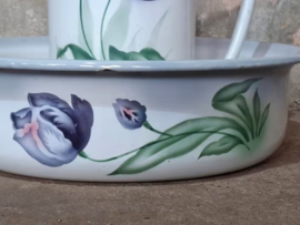 Oude Antieke Emaille Lampetset met Tulpen Bloemen Art Deco