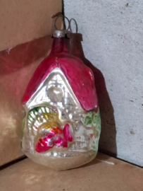 Oude Antieke Kerstbal 8334 Huisje met Kalkoen