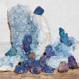 Inspiratie Natuurlijke Edelstenen Blauwe Celestien en Chalcopyriet