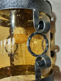 Oude Brocante Hanglamp met Glazen Kap Oker