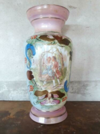 Oude Antieke Opaline Kast of Schouw Vaas Roze