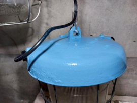 Oude Vintage Industriele Hanglamp Bunkerlamp Kooilamp Pastel Blauw