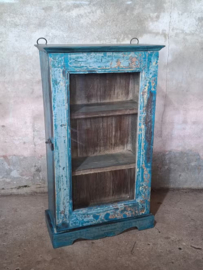 Oude Vintage Wandkastje Hangkastje Vitrine Kastje Ibiza Blauw