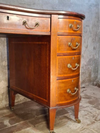 Antiek Victoriaans Ingelegd Mahonie Houten Bureau Niervormig