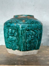 Oude Antiek Shiwan Gemberpot Turquoise Emerald XL