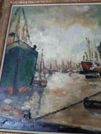 Oud Maritiem Schilderij Olieverf Vissers Haven F. Pieters Boten