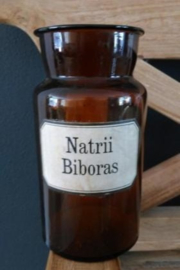 Oude Brocante Apothekersfles Stopfles Natrii Biboras