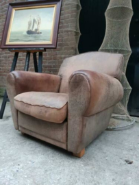 Oude Antieke Leren Clubfauteuil Fauteuil Moustache