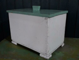 Oude Brocante Houten Kist Broodkist Mint Groen Wit