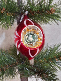 Oude Antiek Vintage Kerstbal 10077 Deukbal Rood