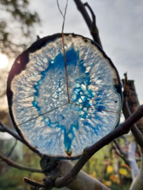 Agaatschijf Agaat Blauw - Edelstenen Koperen Draad Raamdecoratie