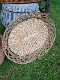 Oude Vintage Rieten Platte Mand
