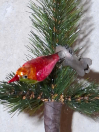 Oude Vintage Kerstbal 10281 USSR Vogel  op Clip