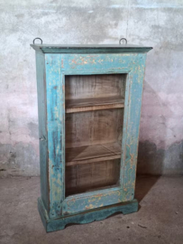 Oude Vintage Wandkastje Hangkastje Vitrine Kastje Ibiza Aqua