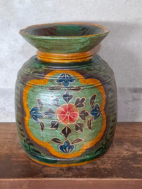 Oude Vintage Houten Indiase Waterkruik Handbeschilderd