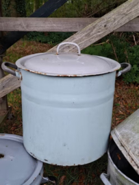 Oude Brocante Emaille Emmer Wasaker Bloempot