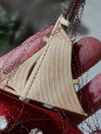 Oude Antieke Kerstbal 7913 Dresden Paper Zeilboot Ionisch Draad