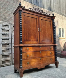Oude Antieke Biedermeier Kabinet Kast Kuifkast
