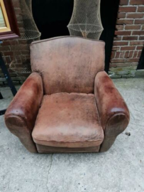 Oude Antieke Leren Clubfauteuil Fauteuil Moustache