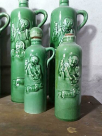 Oude Brocante Jenever Kruikje Hulstkamp Plateel Groen