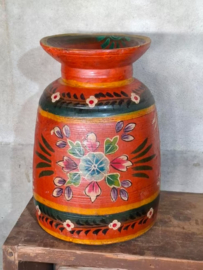Oude Vintage Houten Indiase Waterkruik Handbeschilderd