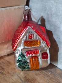 Oude Antiek Vintage Kerstbal 8317 Huisje Kerstboom