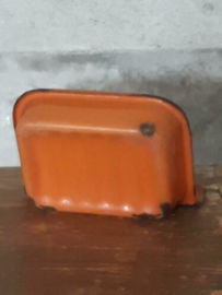 Oude Brocante Emaille Zeepbakje Oranje Gevlamd