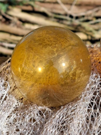 Oude Antiek Vintage Glazen Drijver Visnet Geel