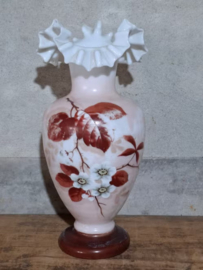 Oude Antieke Opaline Kast of Schouw Vaas Geschulpt